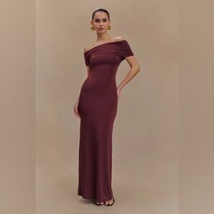 Meshki Imogen Off Shoulder Slinky Maxi Dress